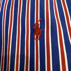 Vintage Ralph Lauren Shirt Men's RED/NAVY VERTICLE Cotton Stripe Button Down XL